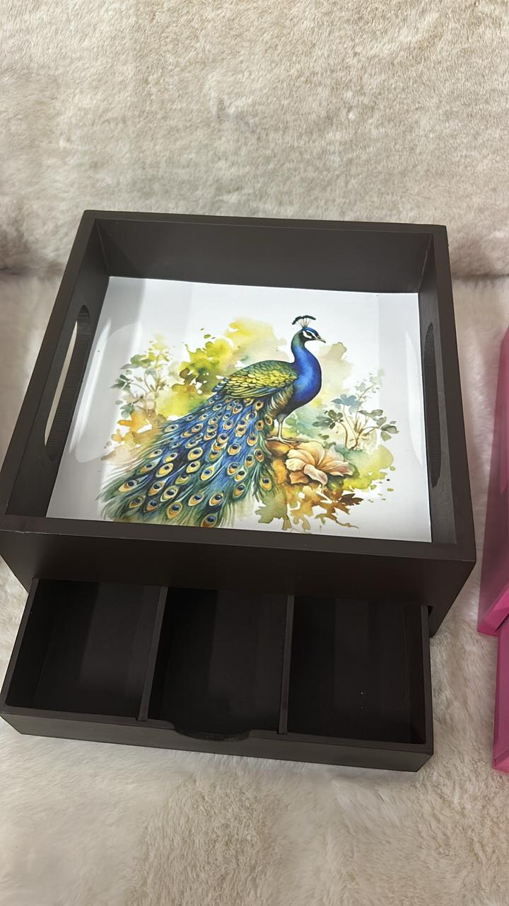 Customizable Wooden Tray with Hidden Drawer