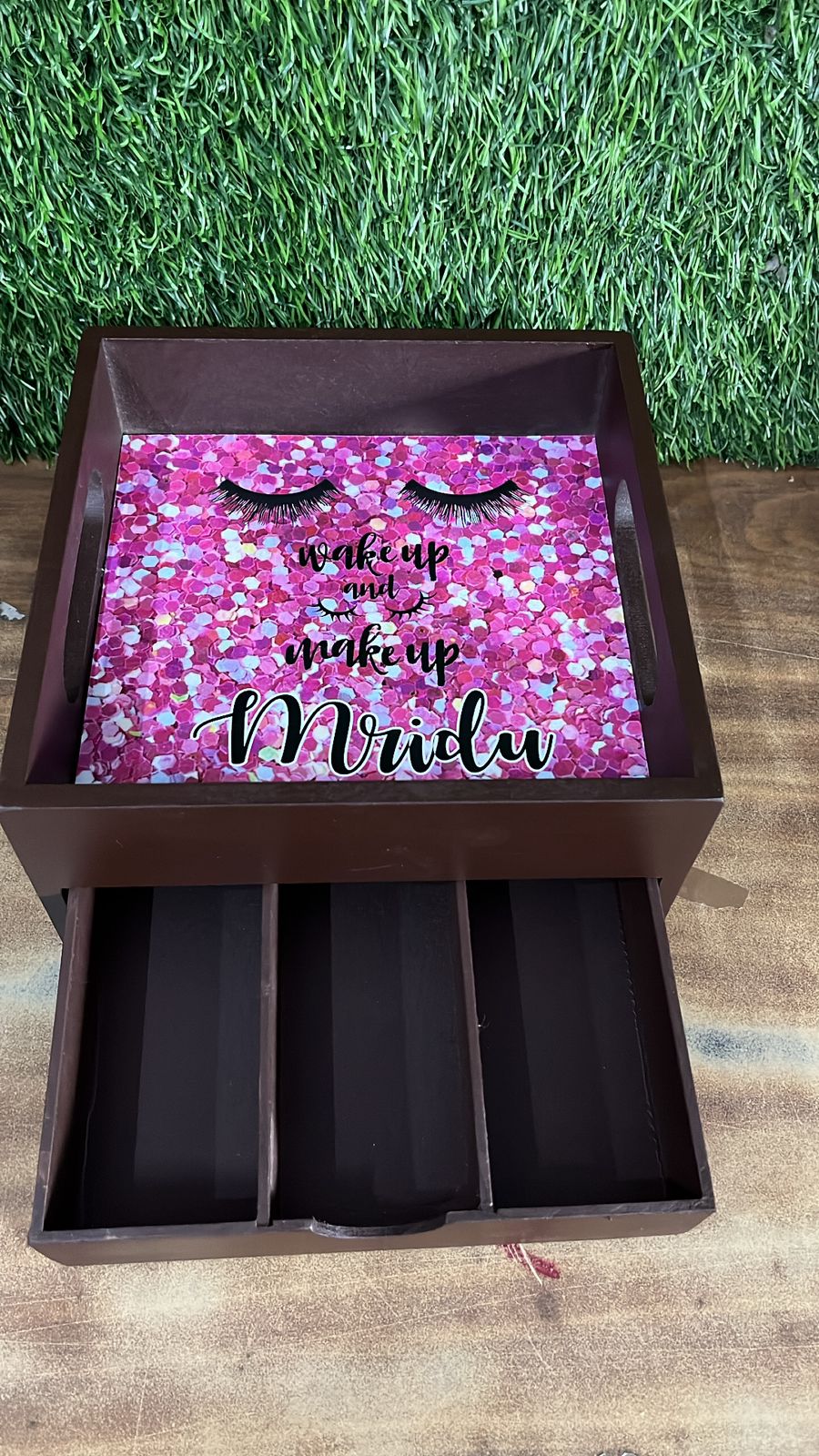 Customizable Wooden Tray with Hidden Drawer