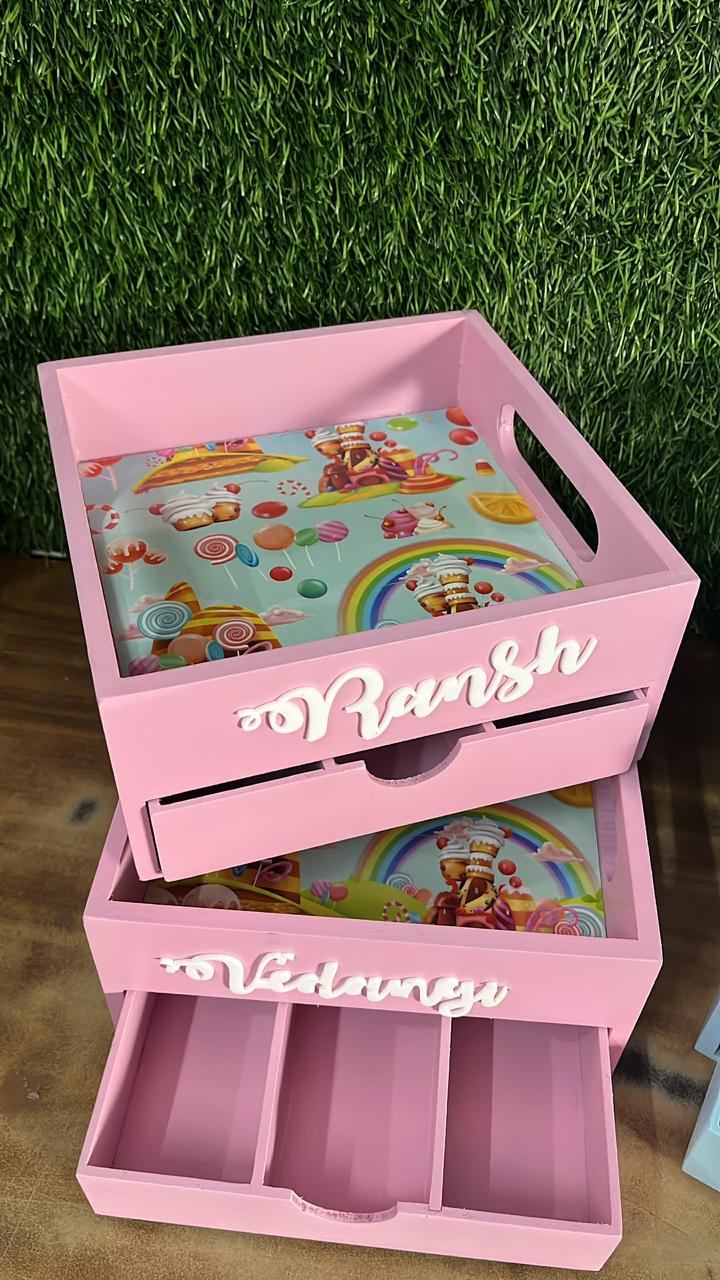 Customizable Wooden Tray with Hidden Drawer