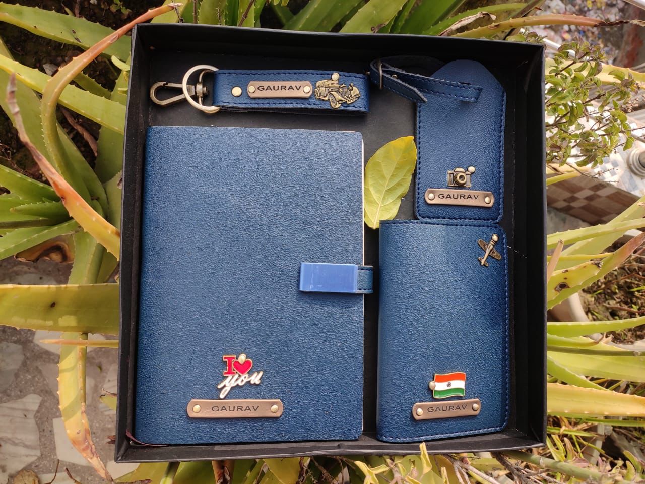 The Personalized Voyager Set -4pcs -  Diary,Passport Cover, Luggage Tag &  Keyring