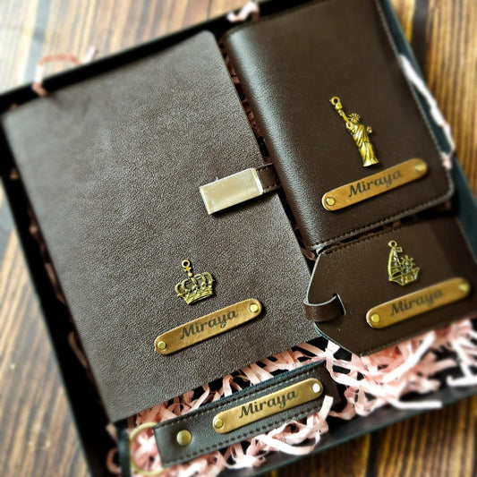 The Personalized Voyager Set -4pcs -  Diary,Passport Cover, Luggage Tag &  Keyring