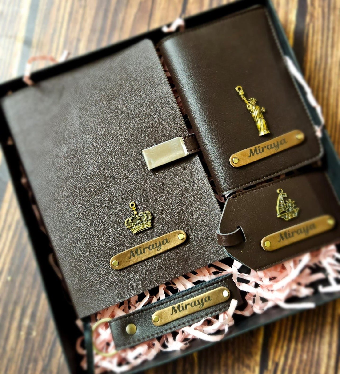 The Personalized Voyager Set -4pcs -  Diary,Passport Cover, Luggage Tag &  Keyring