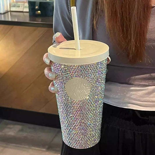 Sparkling Diamond Tumbler – Rhinestone Studded Cold Cup Inspired by Starbucks