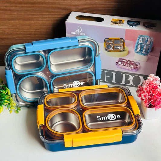 The Ultimate Leak-Proof 4-Grid Stainless Steel Bento Lunch Box (900ml)