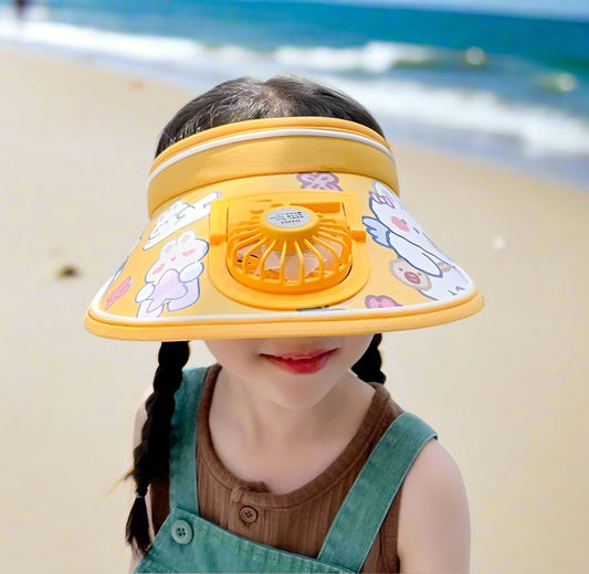 Kids Printed Cap with USB Rechargeable Fan