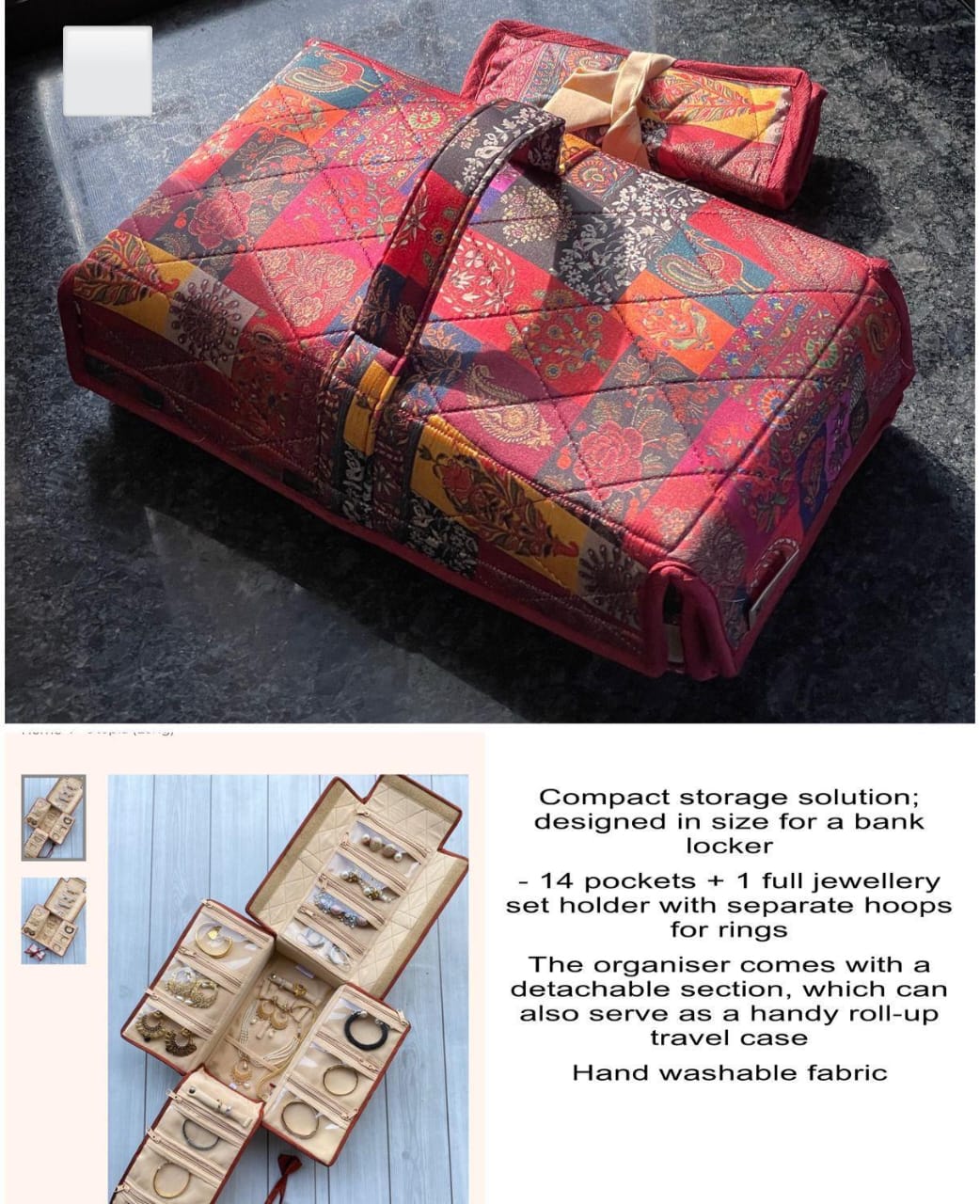 14-Pocket Jewellery Storage with Detachable Roll-Up Case