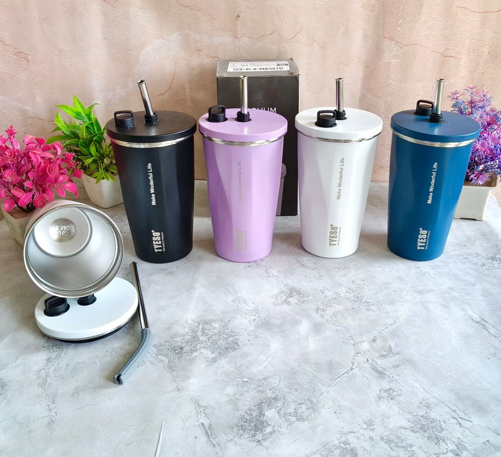 500ML TYESO Diamond Cut Insulated Coffee Cup with Straw