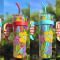 Floral Print Jumbo Acrylic Tumbler with Handle and Straw – 900 ml