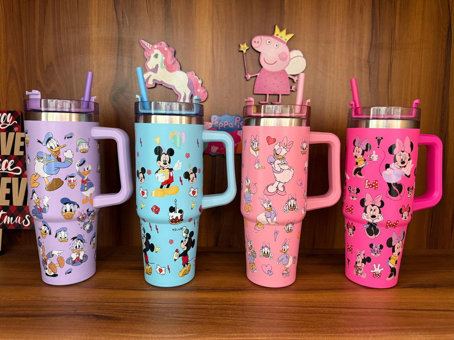 Premium 900ml Double-Wall Insulated Disney Character Tumbler with Handle and Straw
