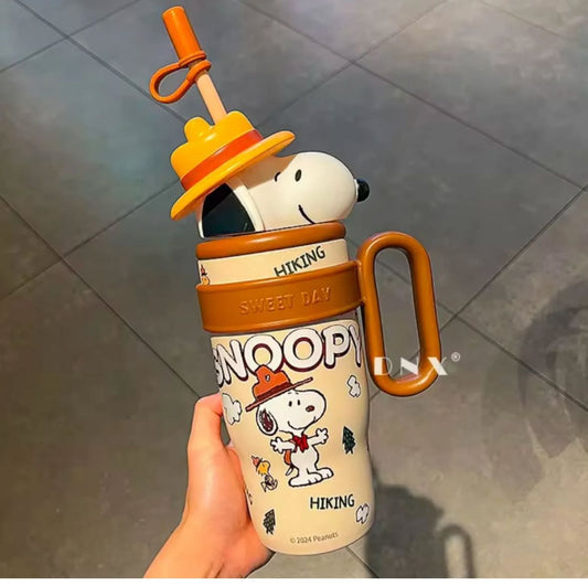 Snoopy Insulated Stainless Steel Tumbler – 800ml Travel Cup with Double Valve and Handle