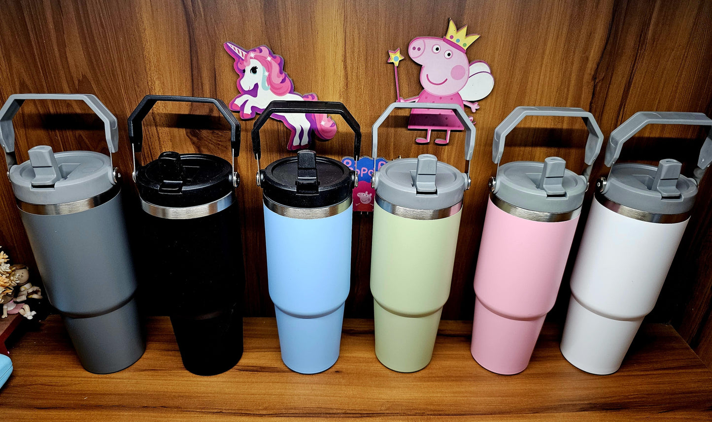 Premium Double Wall Insulated Stainless Steel Jumbo Tumbler – 900ml Coffee &amp; Shake Mug with Flip Lid and Handle