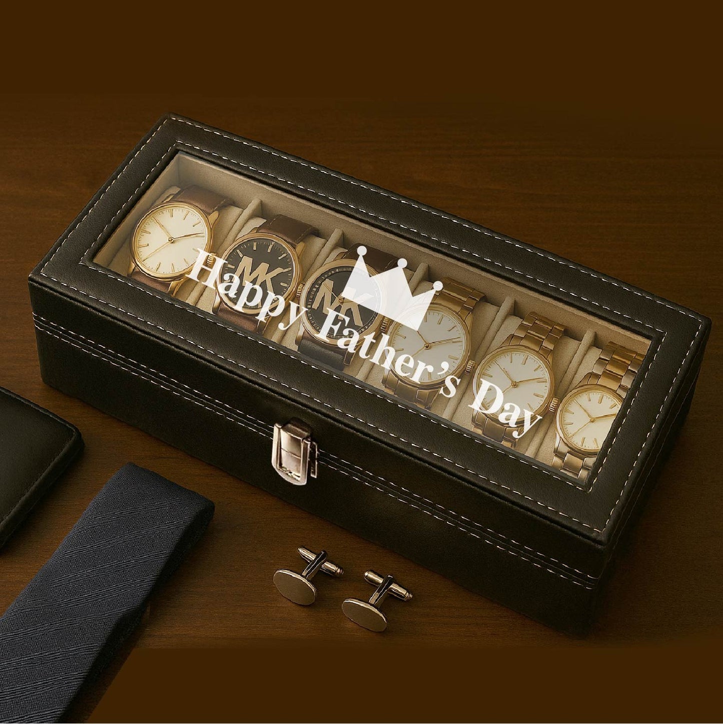 Premium PU Leather 6-Slot Watch Organizer Box