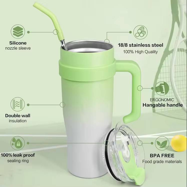 1200ml Stainless Steel Tumbler Mug with Straw – Leak-Proof, BPA-Free, Double Wall Insulated Travel Mug (Imported)