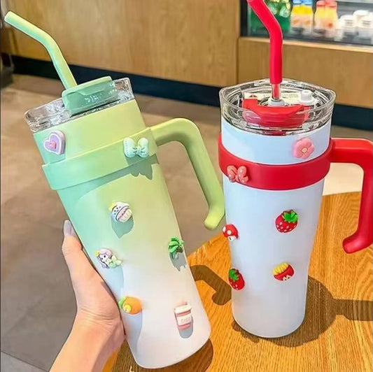 1200ml Stainless Steel Tumbler Mug with Straw – Leak-Proof, BPA-Free, Double Wall Insulated Travel Mug (Imported)