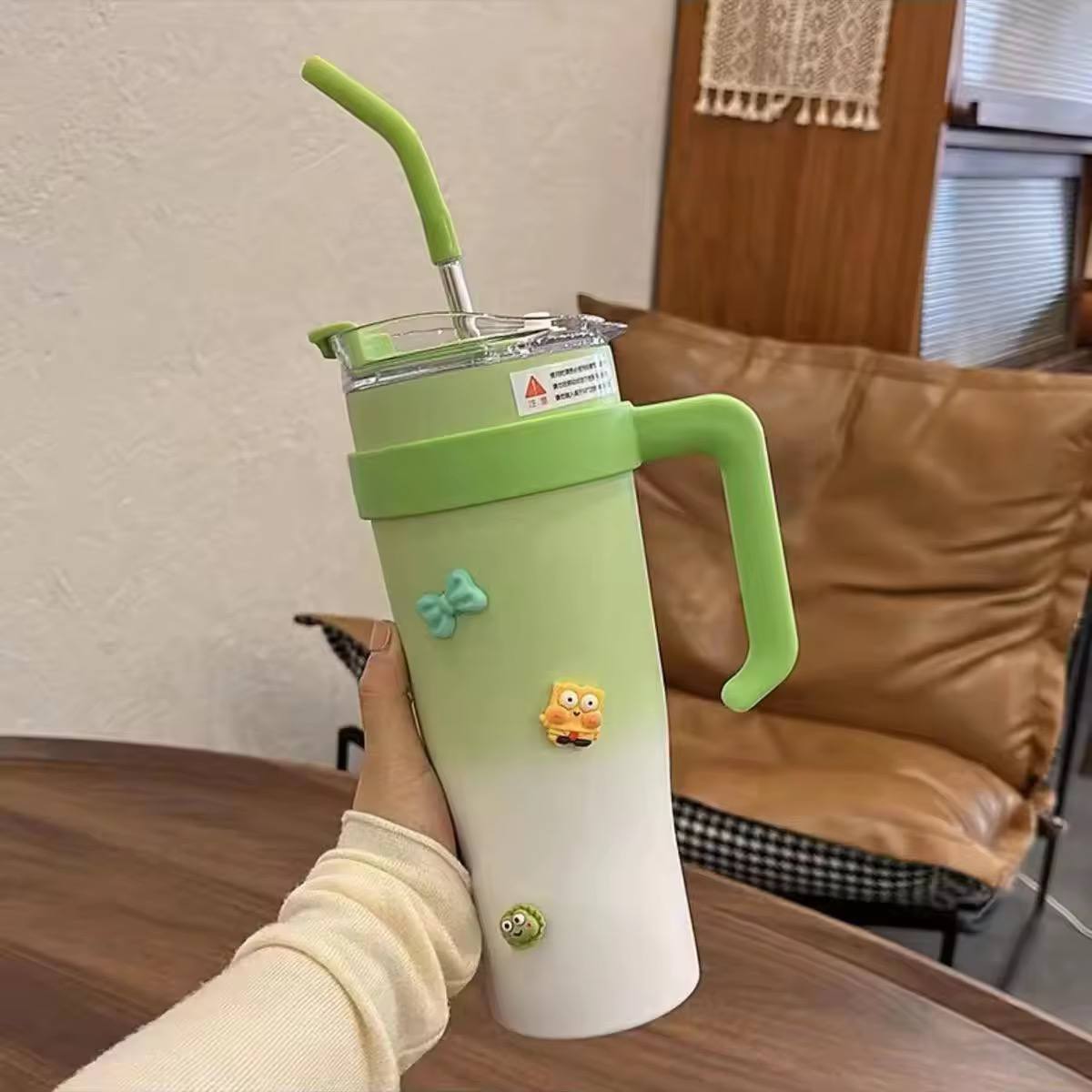 1200ml Stainless Steel Tumbler Mug with Straw – Leak-Proof, BPA-Free, Double Wall Insulated Travel Mug (Imported)