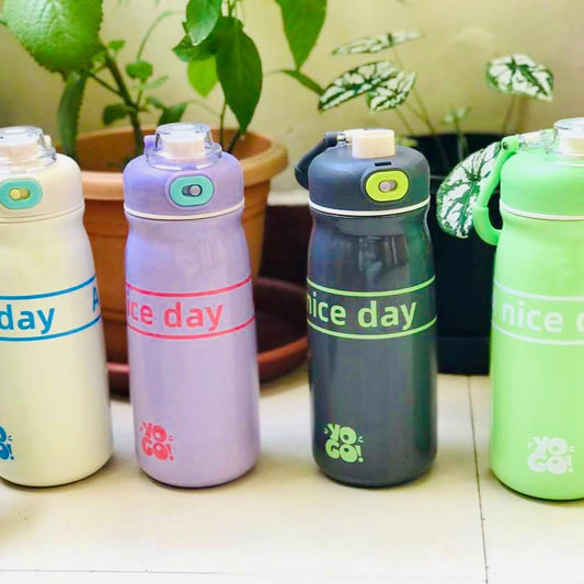 YOGO 600ml Insulated Stainless Steel Bottle – Hot and Cold Flask with Double Valve and Handle