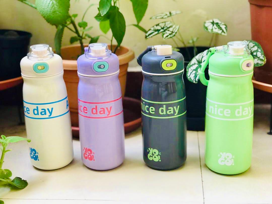 YOGO 600ml Insulated Stainless Steel Bottle – Hot and Cold Flask with Double Valve and Handle