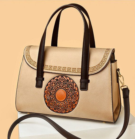 Imported PU Handbag – Premium Quality Structured Design with Artistic Detailing