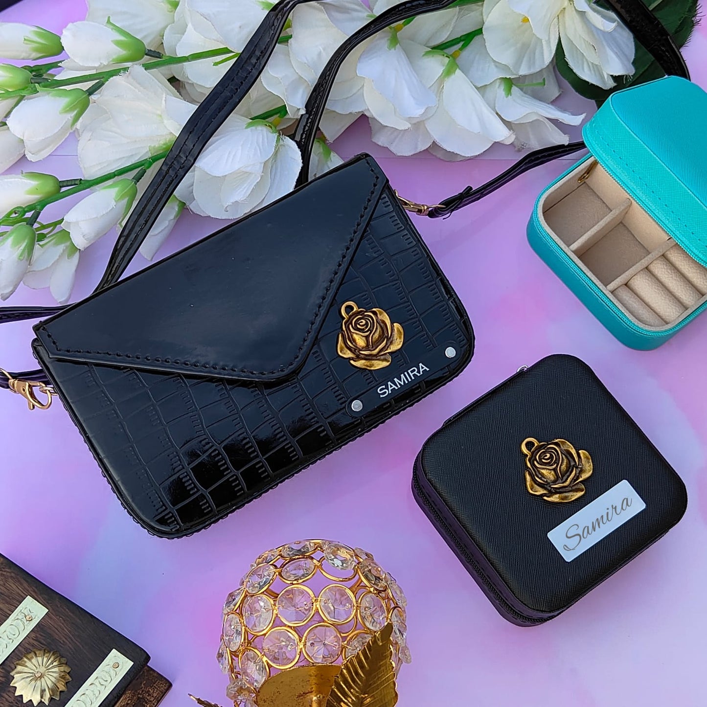 Croc sling + Jewellery organizer box for women