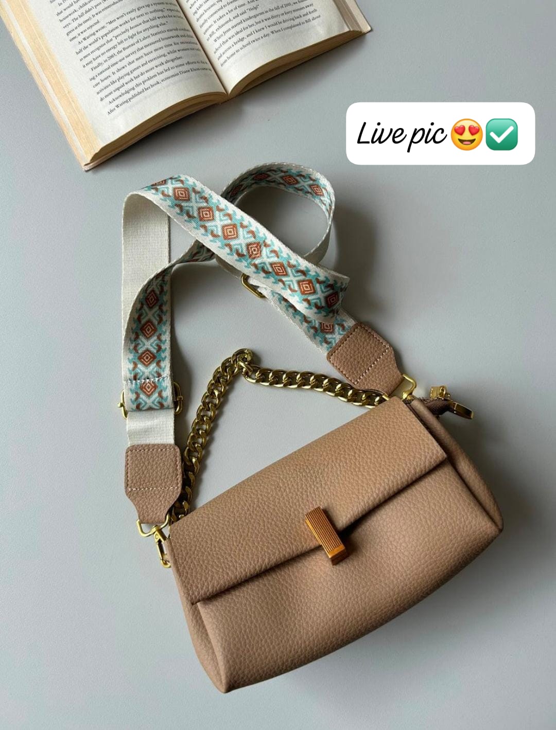 Stylish Sling Bag with Broad Strap and Chain Detail