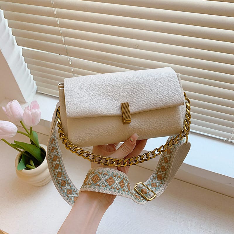 Stylish Sling Bag with Broad Strap and Chain Detail