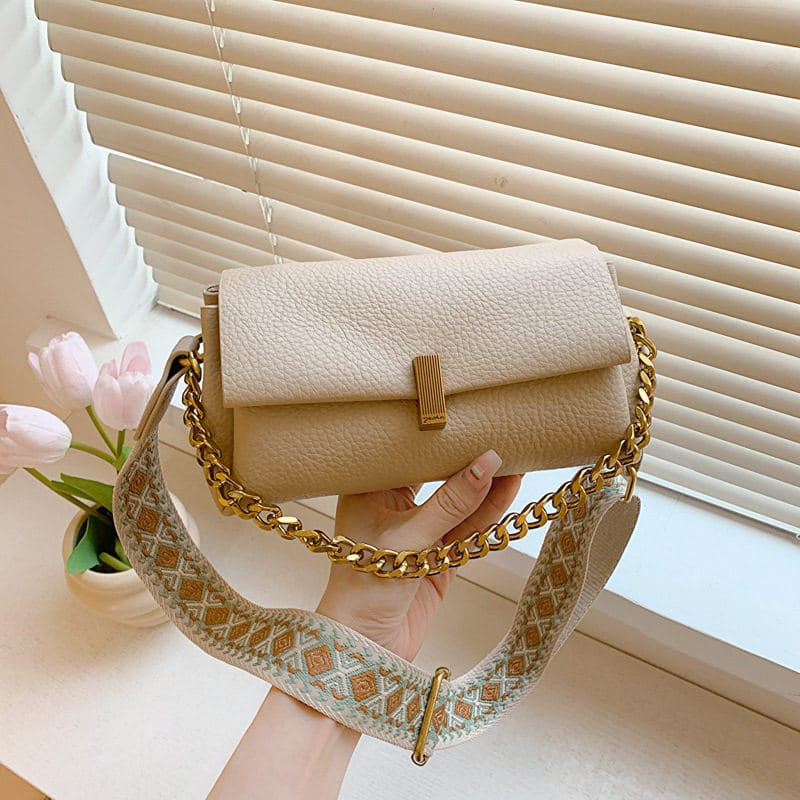 Stylish Sling Bag with Broad Strap and Chain Detail