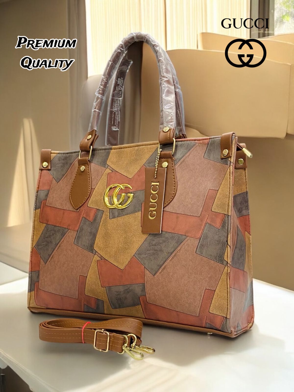Premium GUCCI PU Leather Tote Bag – Spacious Handbag with Laptop Compartment