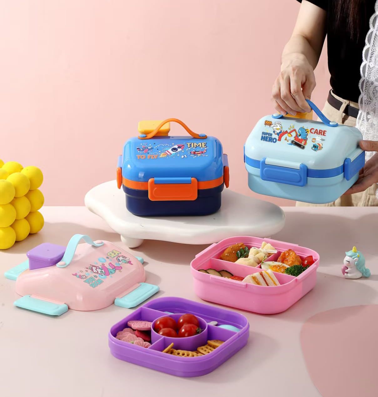 Insulated Hut Shape Lunch Box – 3 Grid, 700ml + 150ml | Leak-Proof & Portable