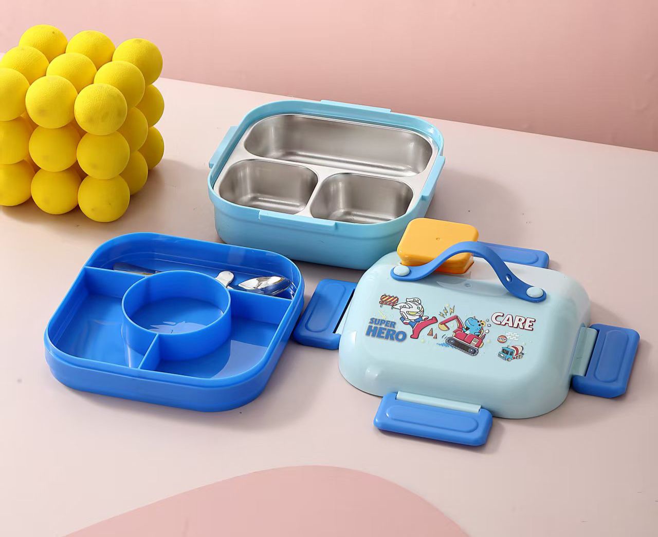 Insulated Hut Shape Lunch Box – 3 Grid, 700ml + 150ml | Leak-Proof & Portable