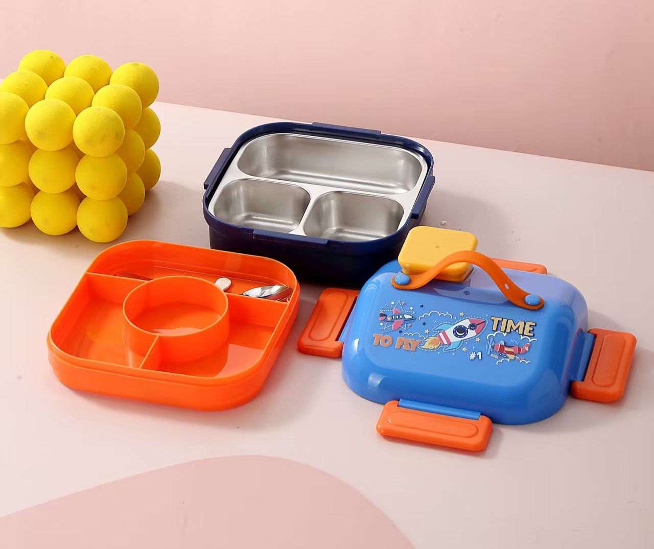 Insulated Hut Shape Lunch Box – 3 Grid, 700ml + 150ml | Leak-Proof & Portable