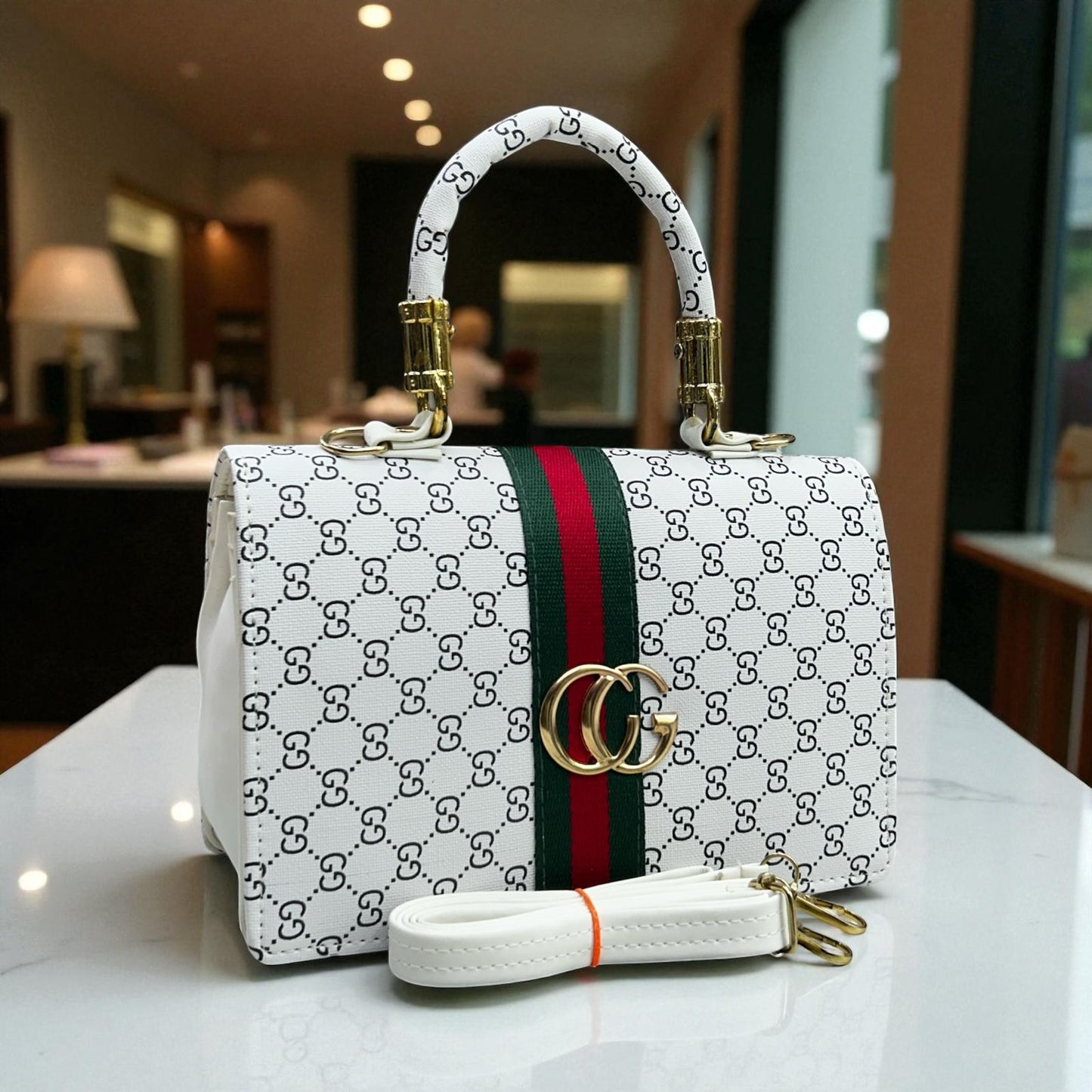 Gucci Handbag + Sling | Fancy Stylish PU Leather | Adjustable Long Belt | 2 Compartment Design