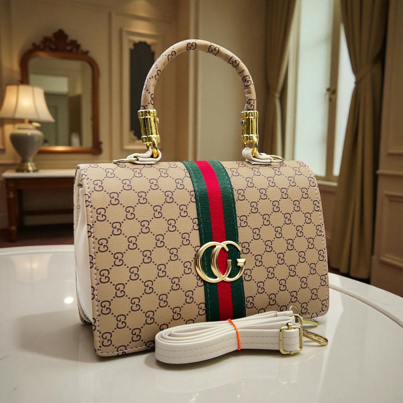 Gucci Handbag + Sling | Fancy Stylish PU Leather | Adjustable Long Belt | 2 Compartment Design