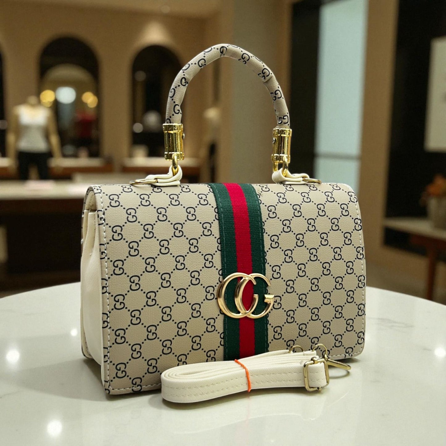 Gucci Handbag + Sling | Fancy Stylish PU Leather | Adjustable Long Belt | 2 Compartment Design