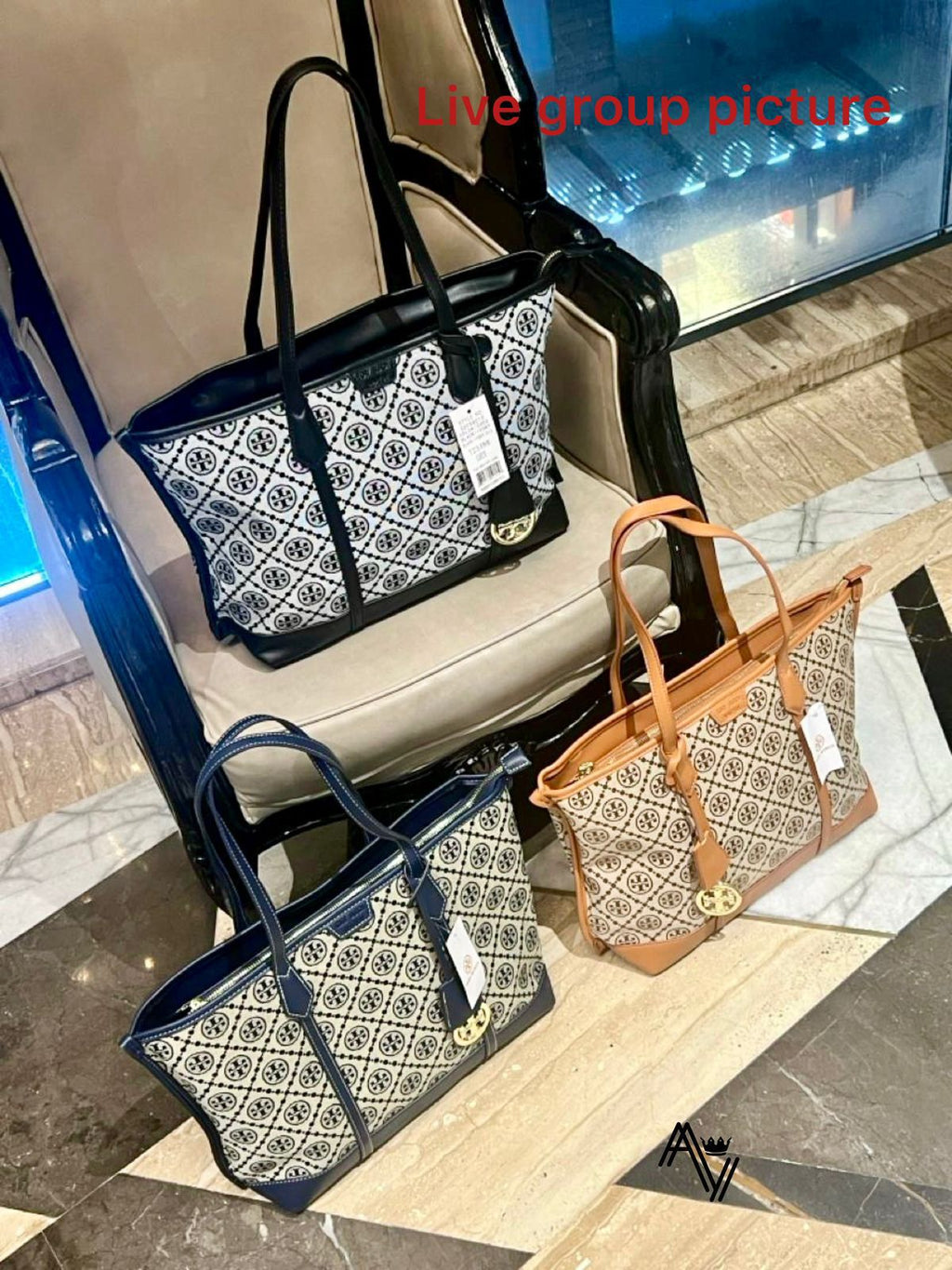 Tory Burch Perry T Monogram Triple Compartment Tote | High-End Quality | Jacquard + PU