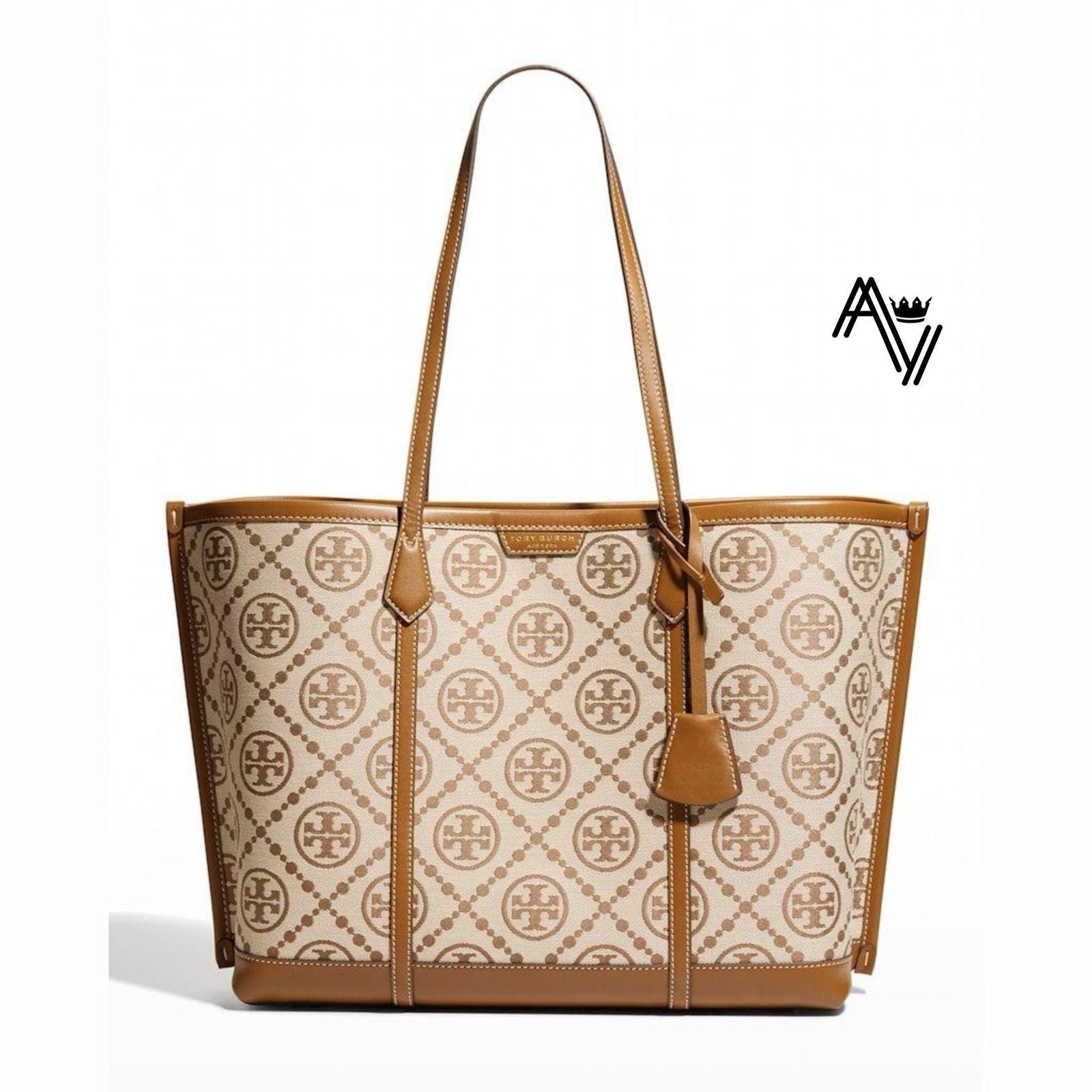 Tory Burch Perry T Monogram Triple Compartment Tote | High-End Quality | Jacquard + PU