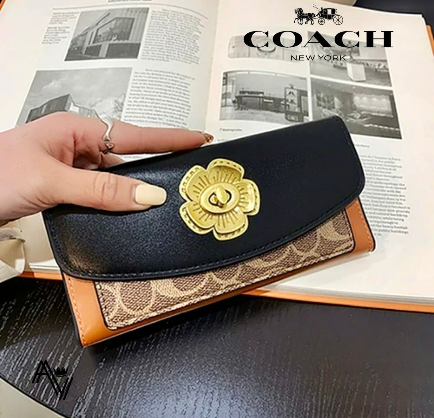 Coach Camellia Flower Card Wallet | Imported Premium Quality | With Dust Bag, Box & Authenticity Card