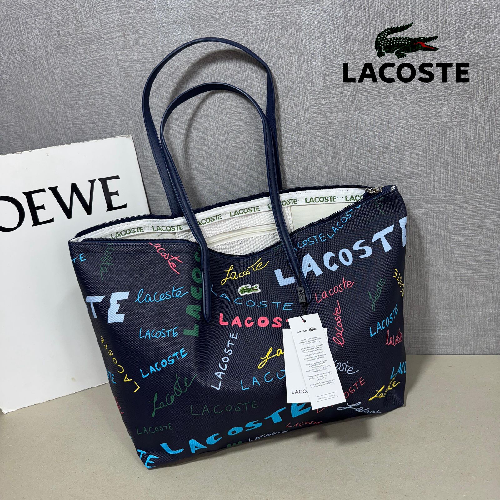 Lacoste Large Zip Tote Bag | Waterproof Shopper Tote | 10A Quality