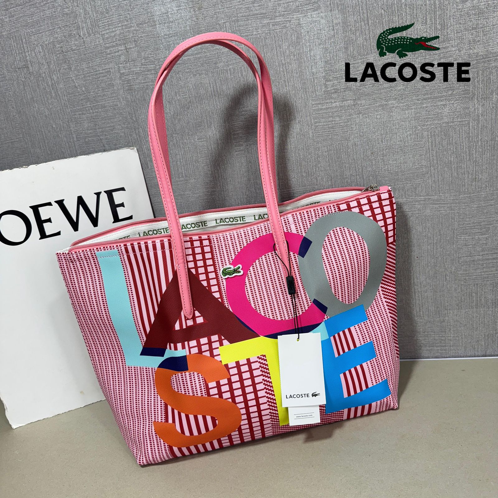 Lacoste Large Zip Tote Bag | Waterproof Shopper Tote | 10A Quality