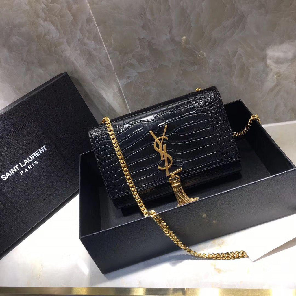YSL Croc-Embossed Leather Sling Bag