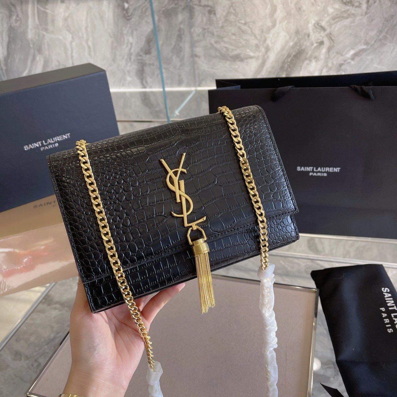 YSL Croc-Embossed Leather Sling Bag