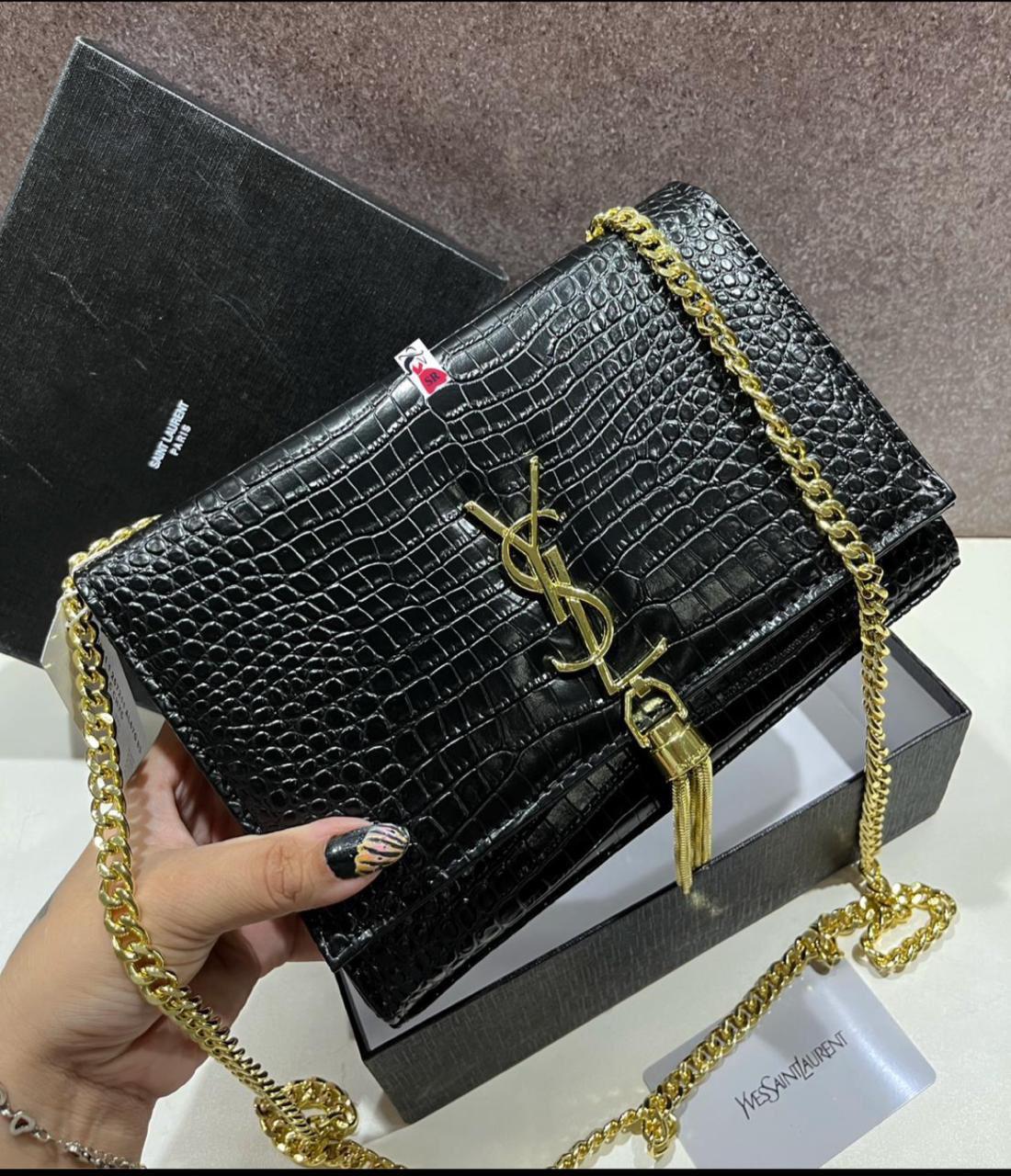 YSL Croc-Embossed Leather Sling Bag