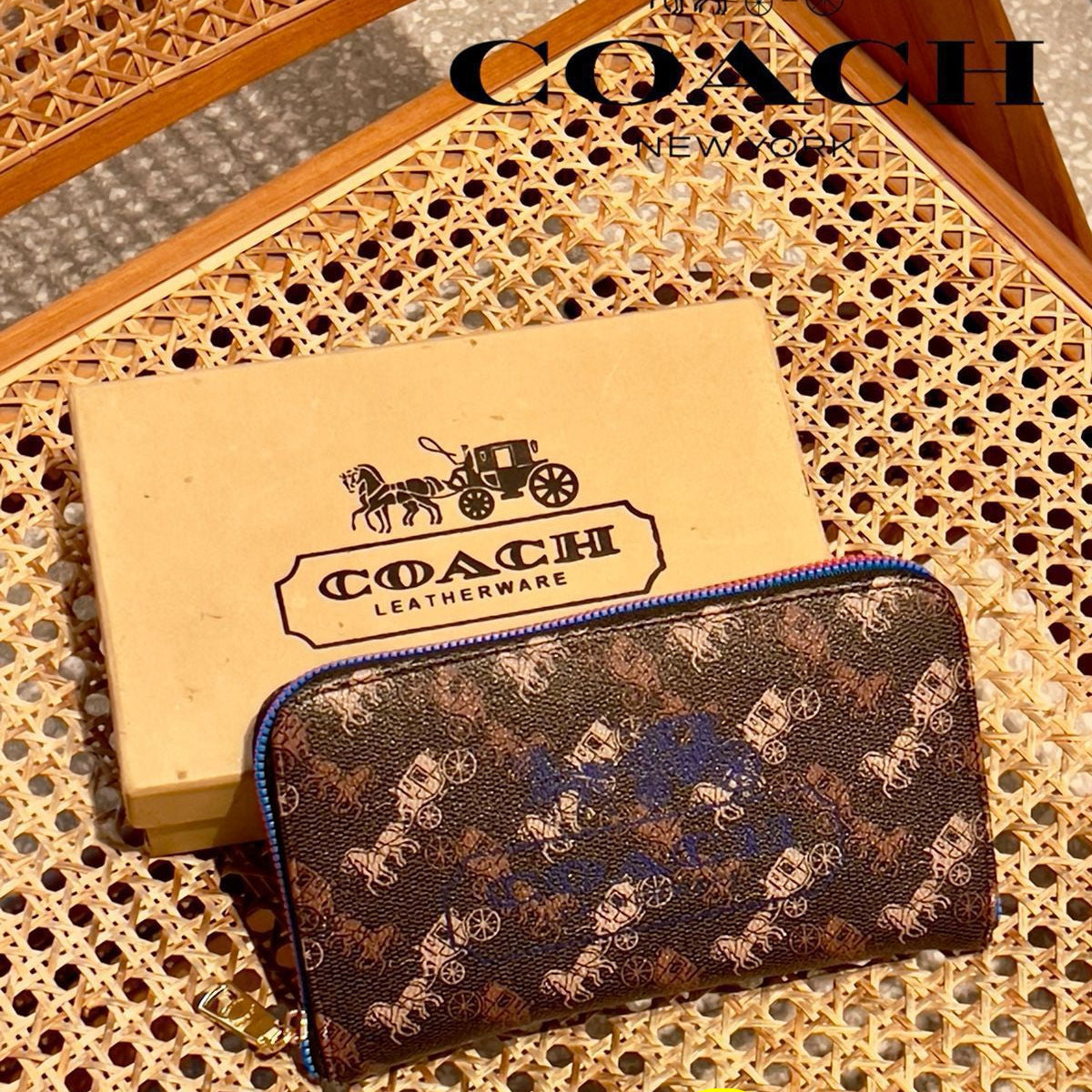 Brown Coach Charter Signature Wallets for Women Coach wallet with brand logo on a textured surface