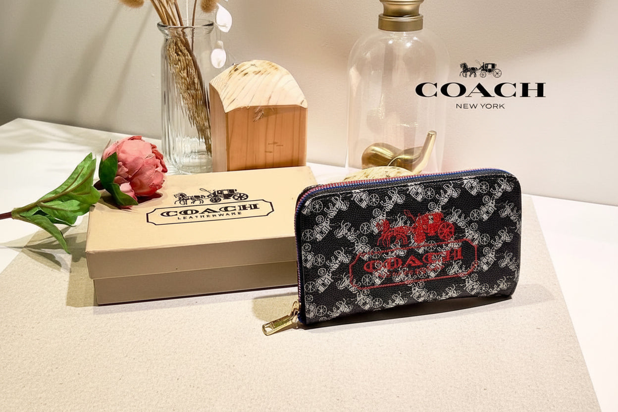 Black Coach Charter Signature Wallets for Women Coach wallet with brand logo on a white surface