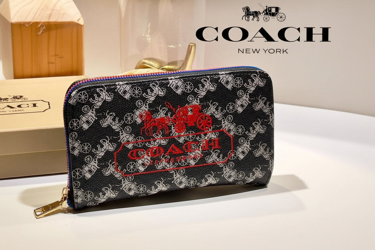 Black Coach Charter Signature Wallets for Women Coach wallet with brand logo on a white surface