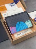 Louis Vuitton Unisex Reverse Pochette Louis Vuitton pouch with colorful pumpkin design in a box